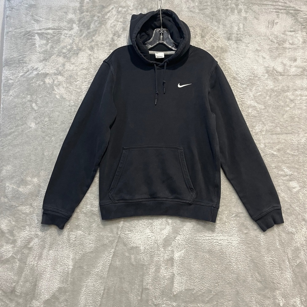 Nike Hoodie Men Small Black Embroidered Swoosh Pullover Fleece Sweatshirt Faded